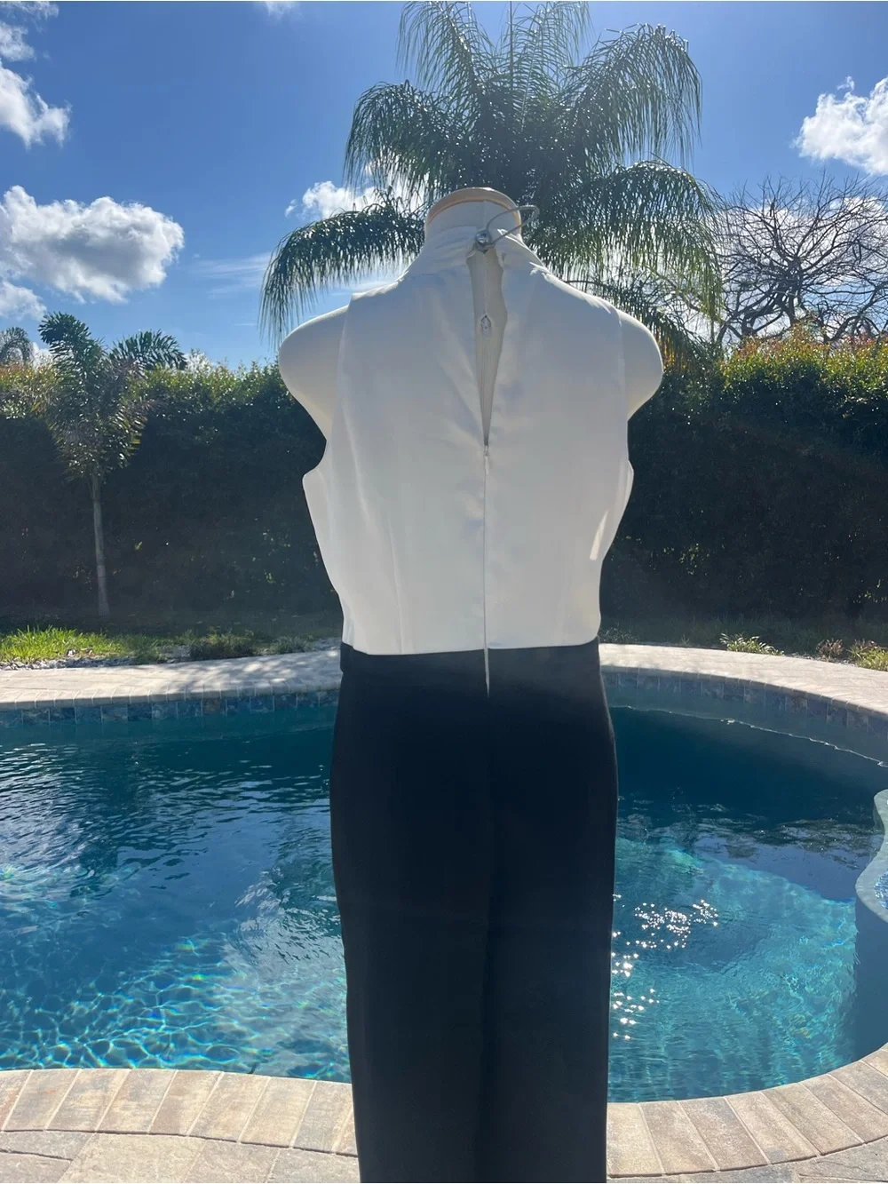 Ann Taylor Black and White Sleeveless Tie-Neck Jumpsuit - Picture 6 of 9